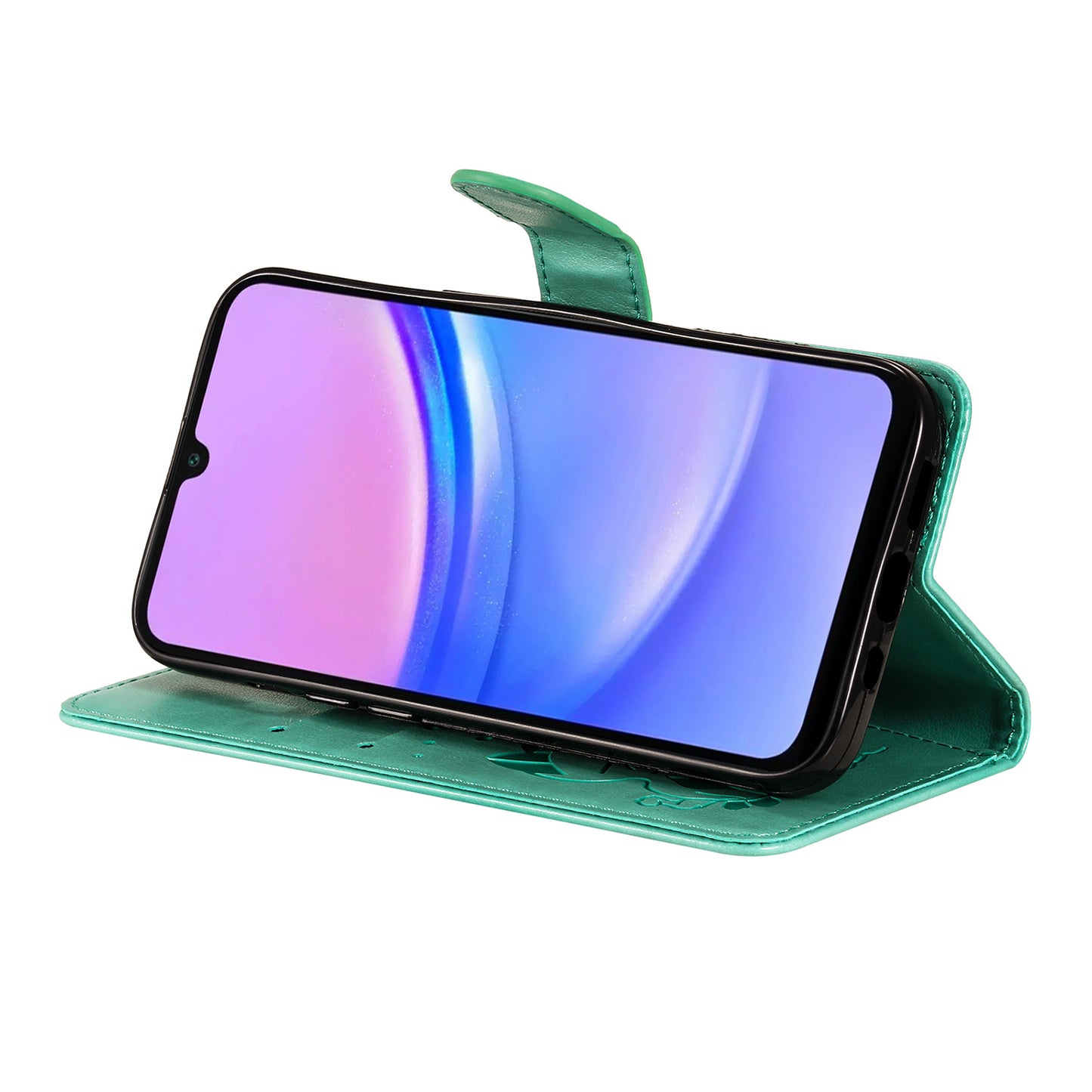 KT Imprinting Flower Series-4 For Samsung Galaxy A16 5G / A16 4G Case Cat Bee Pattern Flip Leather Phone Cover - Green
