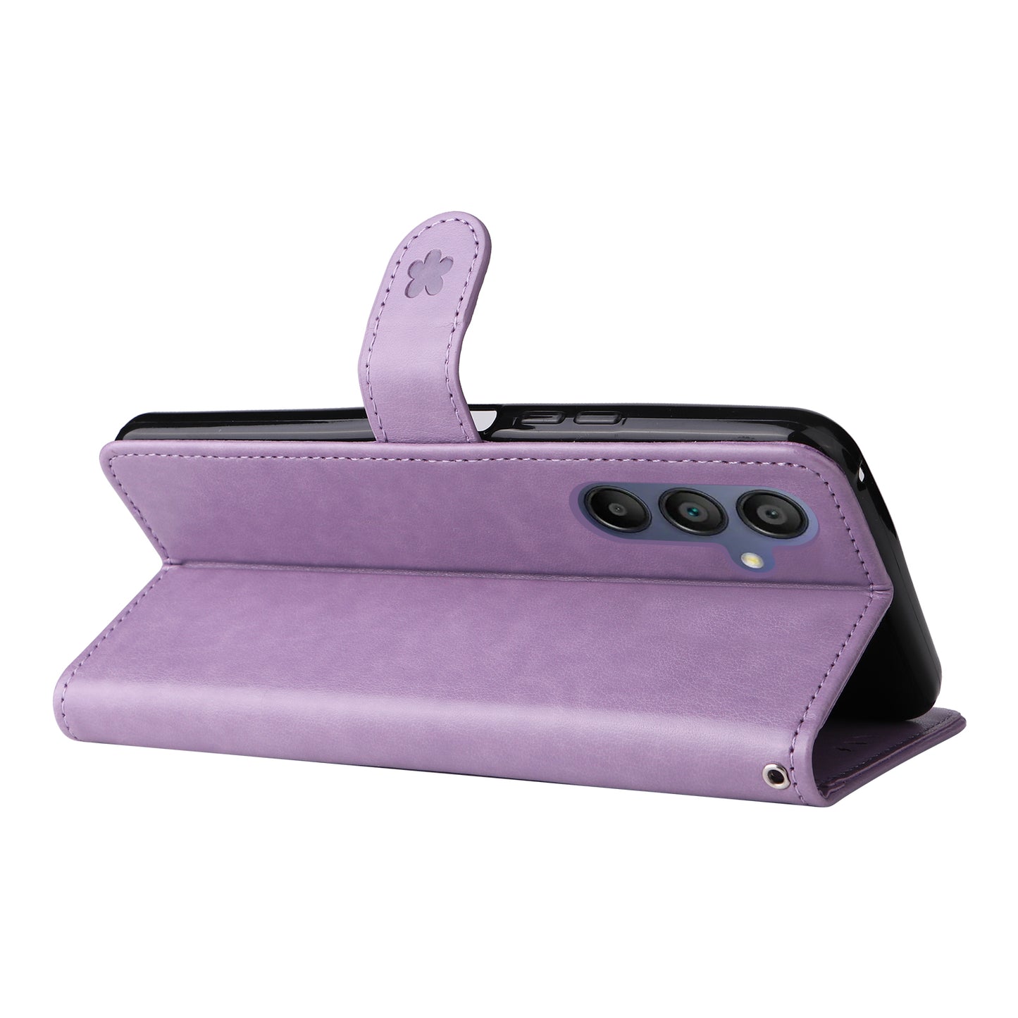 KT Imprinting Flower Series-4 For Samsung Galaxy A16 5G / A16 4G Case Cat Bee Pattern Flip Leather Phone Cover - Light Purple