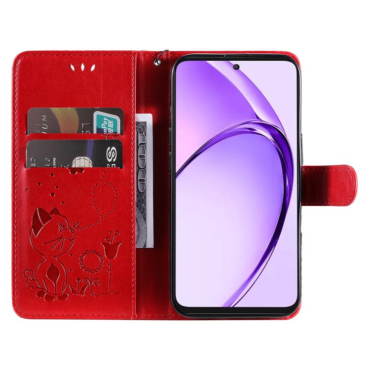 KT Imprinting Flower Series-4 For Oppo A3 Pro (Global) 5G Case Cat Bee Pattern Flip Leather Phone Cover - Red