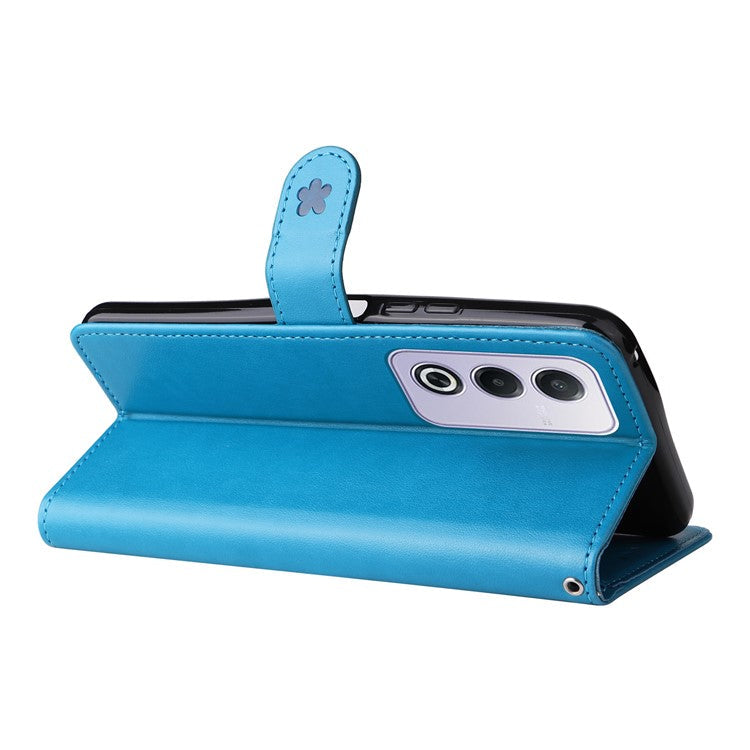 KT Imprinting Flower Series-4 For Oppo A3 Pro (Global) 5G Case Cat Bee Pattern Flip Leather Phone Cover - Blue