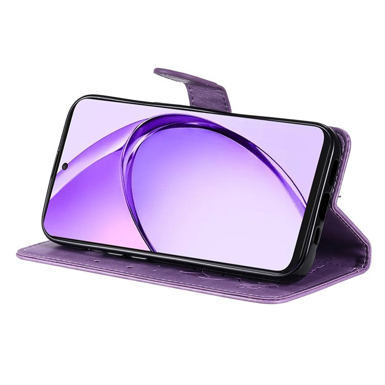 KT Imprinting Flower Series-4 For Oppo A3 Pro (Global) 5G Case Cat Bee Pattern Flip Leather Phone Cover - Light Purple
