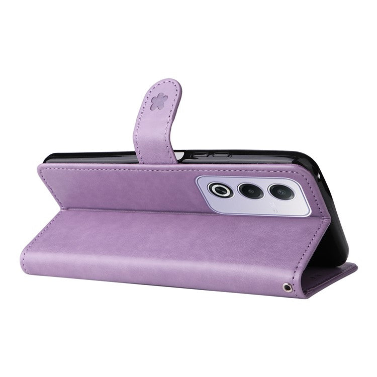 KT Imprinting Flower Series-4 For Oppo A3 Pro (Global) 5G Case Cat Bee Pattern Flip Leather Phone Cover - Light Purple