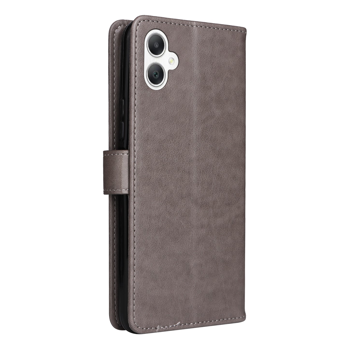 KT Imprinting Flower Series-4 For Samsung Galaxy A06 Case Cat Bee Pattern Flip Leather Phone Cover - Grey