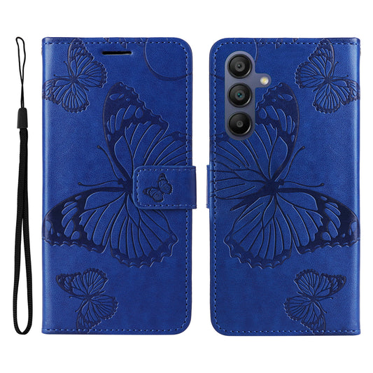 KT Imprinting Flower Series-2 For Samsung Galaxy A16 5G / A16 4G Case Floral Butterfly Leather Wallet Phone Cover - Blue