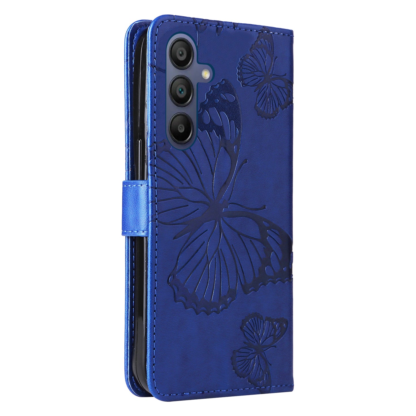 KT Imprinting Flower Series-2 For Samsung Galaxy A16 5G / A16 4G Case Floral Butterfly Leather Wallet Phone Cover - Blue