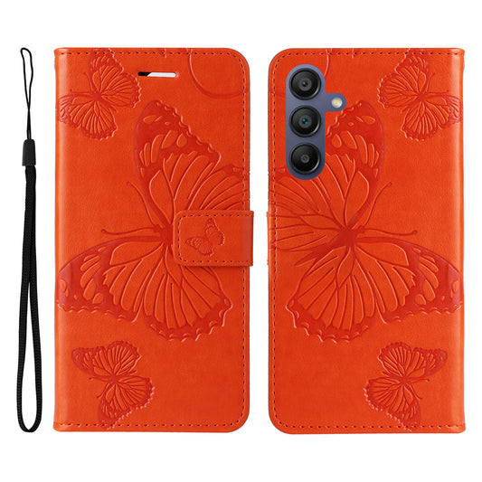 KT Imprinting Flower Series-2 For Samsung Galaxy A16 5G / A16 4G Case Floral Butterfly Leather Wallet Phone Cover - Orange
