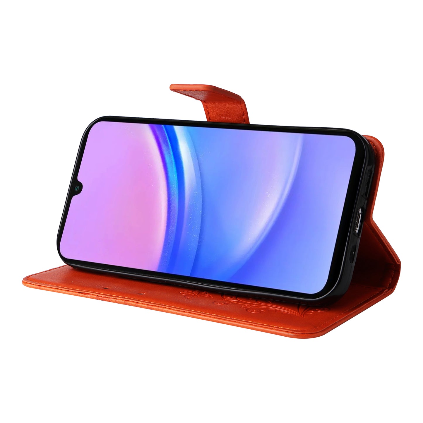 KT Imprinting Flower Series-2 For Samsung Galaxy A16 5G / A16 4G Case Floral Butterfly Leather Wallet Phone Cover - Orange