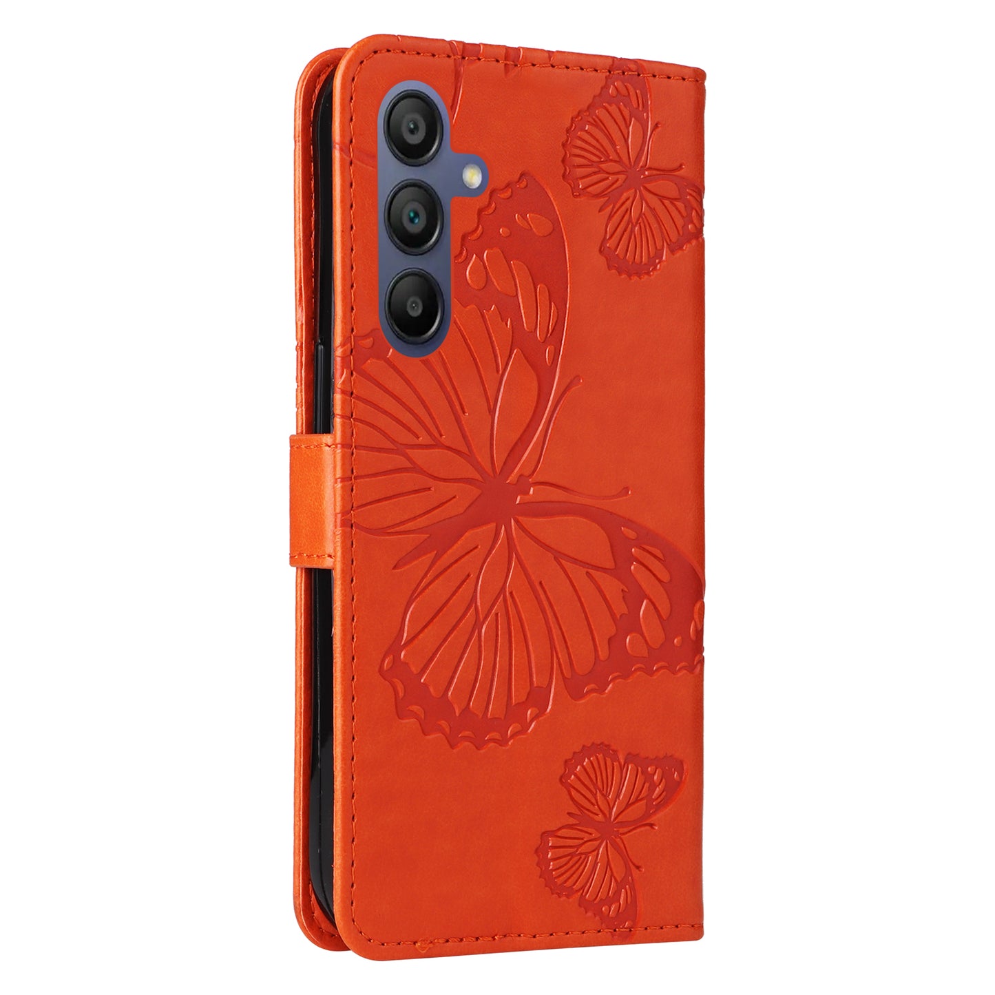 KT Imprinting Flower Series-2 For Samsung Galaxy A16 5G / A16 4G Case Floral Butterfly Leather Wallet Phone Cover - Orange