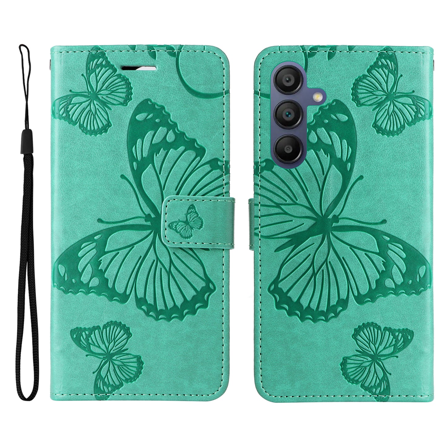KT Imprinting Flower Series-2 For Samsung Galaxy A16 5G / A16 4G Case Floral Butterfly Leather Wallet Phone Cover - Green