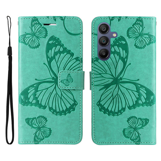 KT Imprinting Flower Series-2 For Samsung Galaxy A16 5G / A16 4G Case Floral Butterfly Leather Wallet Phone Cover - Green