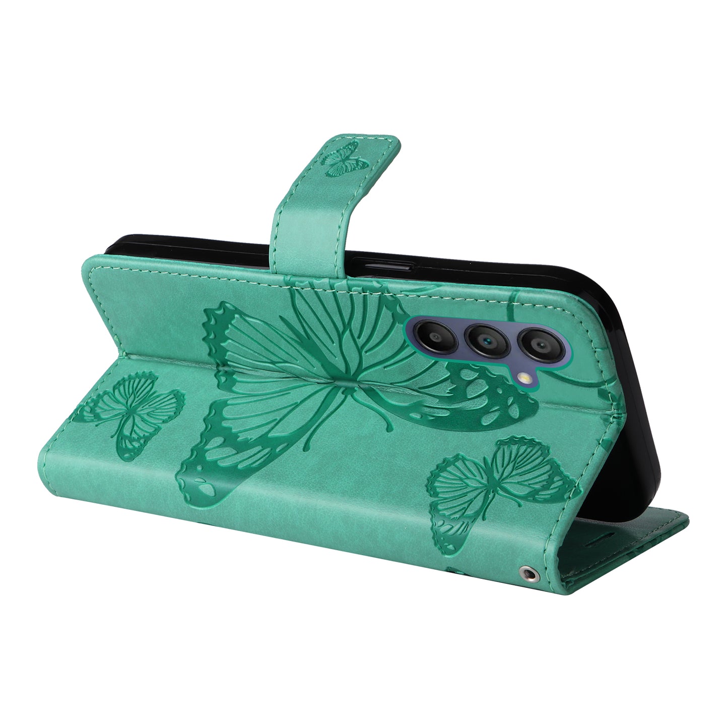 KT Imprinting Flower Series-2 For Samsung Galaxy A16 5G / A16 4G Case Floral Butterfly Leather Wallet Phone Cover - Green
