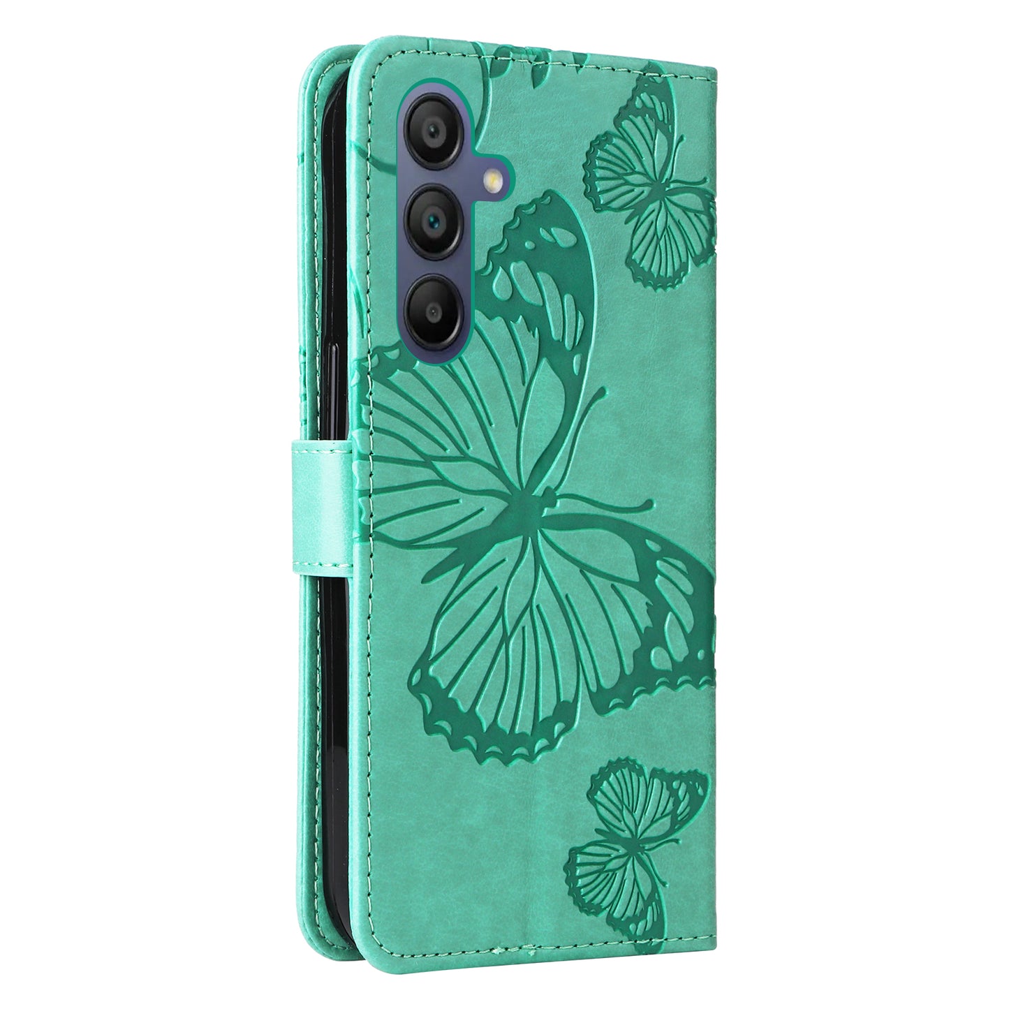 KT Imprinting Flower Series-2 For Samsung Galaxy A16 5G / A16 4G Case Floral Butterfly Leather Wallet Phone Cover - Green