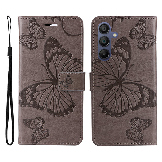 KT Imprinting Flower Series-2 For Samsung Galaxy A16 5G / A16 4G Case Floral Butterfly Leather Wallet Phone Cover - Grey