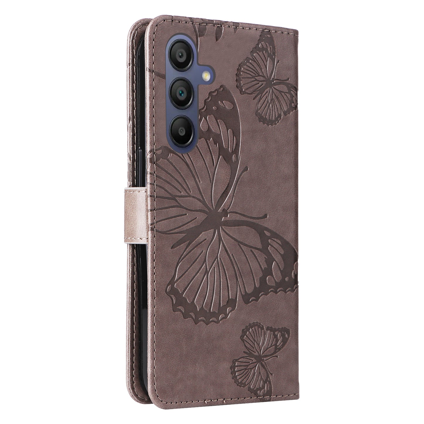 KT Imprinting Flower Series-2 For Samsung Galaxy A16 5G / A16 4G Case Floral Butterfly Leather Wallet Phone Cover - Grey
