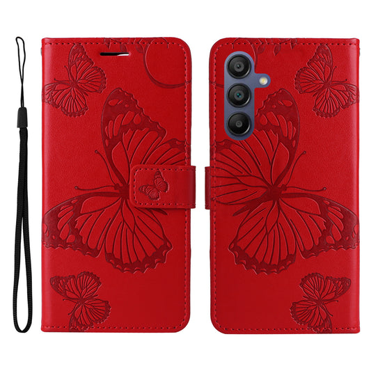 KT Imprinting Flower Series-2 For Samsung Galaxy A16 5G / A16 4G Case Floral Butterfly Leather Wallet Phone Cover - Red