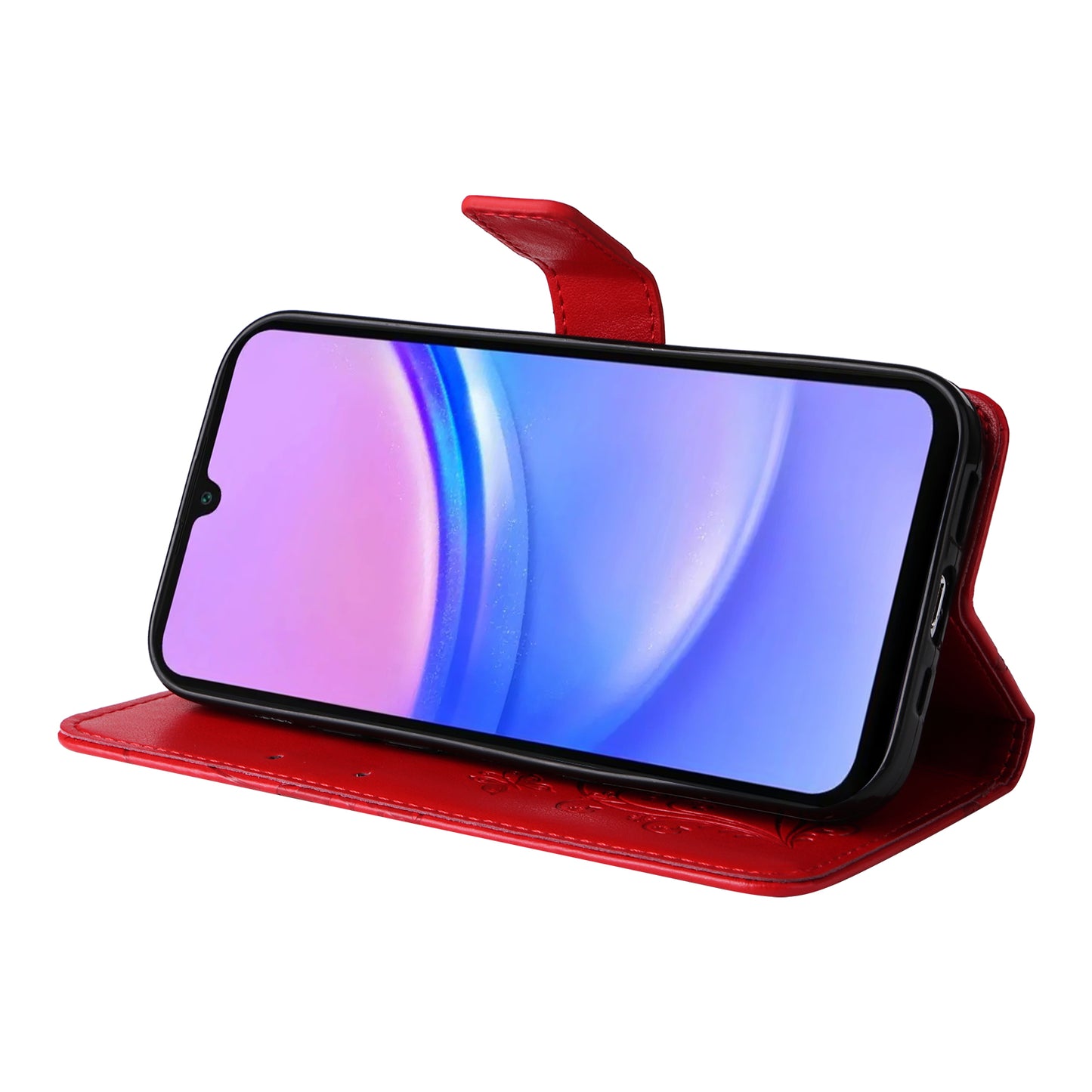 KT Imprinting Flower Series-2 For Samsung Galaxy A16 5G / A16 4G Case Floral Butterfly Leather Wallet Phone Cover - Red