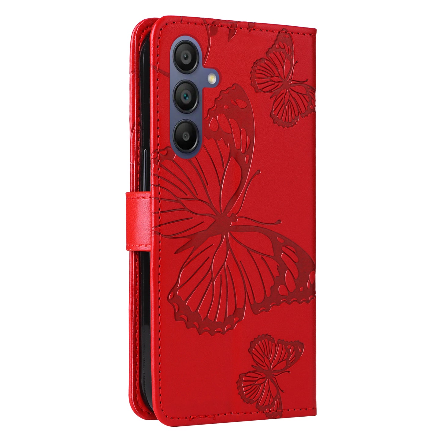 KT Imprinting Flower Series-2 For Samsung Galaxy A16 5G / A16 4G Case Floral Butterfly Leather Wallet Phone Cover - Red