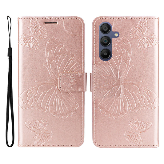 KT Imprinting Flower Series-2 For Samsung Galaxy A16 5G / A16 4G Case Floral Butterfly Leather Wallet Phone Cover - Rose Gold
