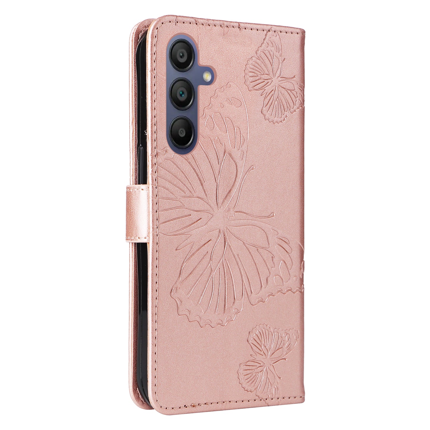 KT Imprinting Flower Series-2 For Samsung Galaxy A16 5G / A16 4G Case Floral Butterfly Leather Wallet Phone Cover - Rose Gold