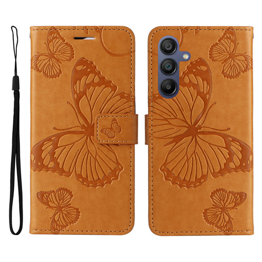 KT Imprinting Flower Series-2 For Samsung Galaxy A16 5G / A16 4G Case Floral Butterfly Leather Wallet Phone Cover - Yellow
