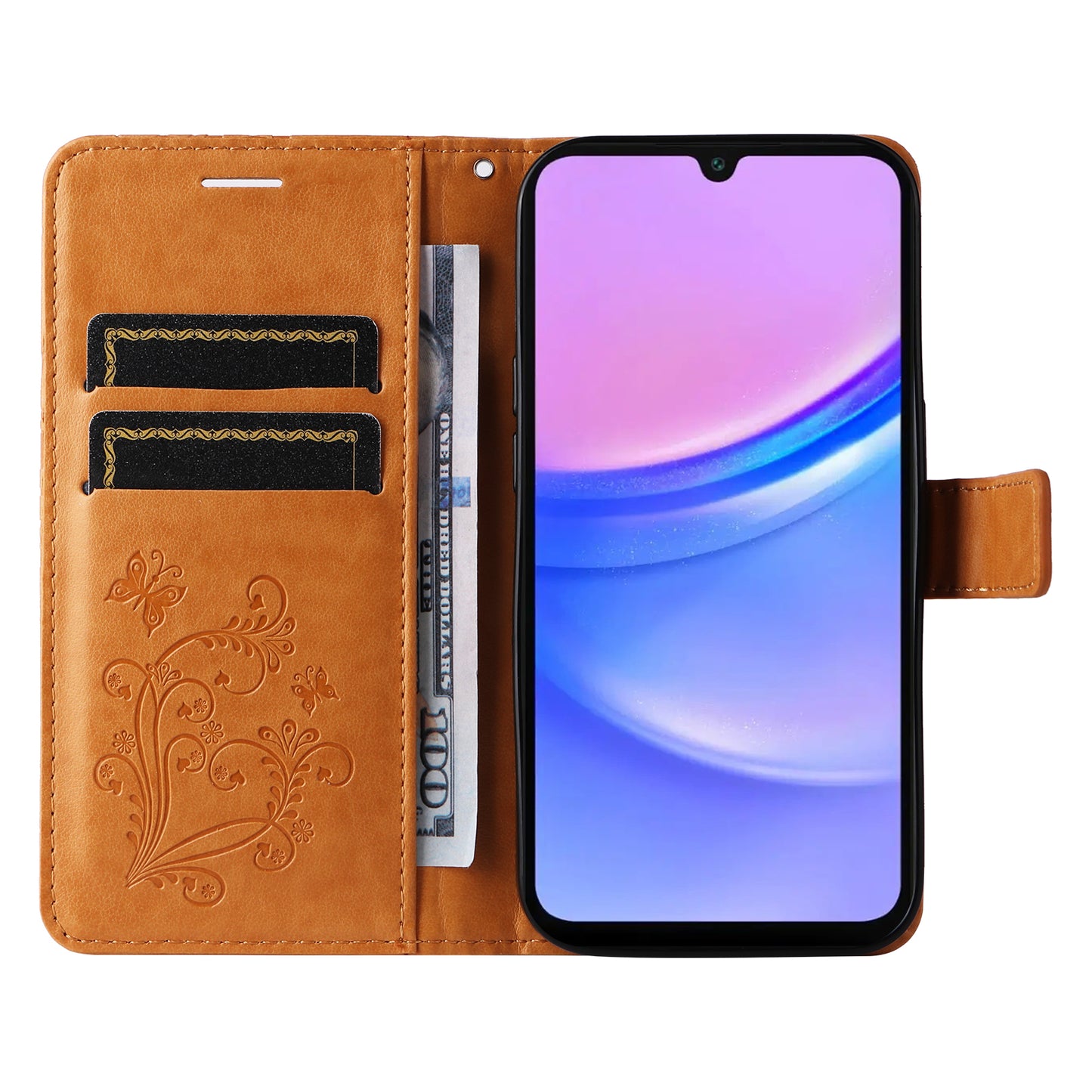 KT Imprinting Flower Series-2 For Samsung Galaxy A16 5G / A16 4G Case Floral Butterfly Leather Wallet Phone Cover - Yellow