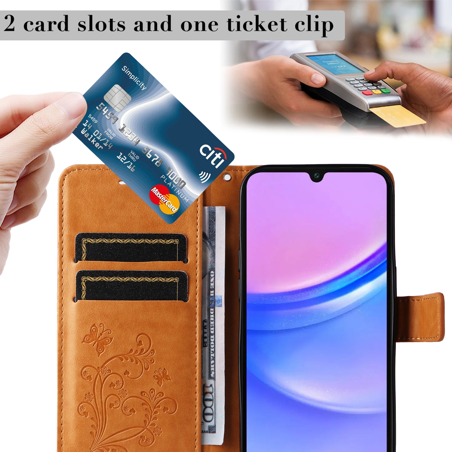 KT Imprinting Flower Series-2 For Samsung Galaxy A16 5G / A16 4G Case Floral Butterfly Leather Wallet Phone Cover - Yellow