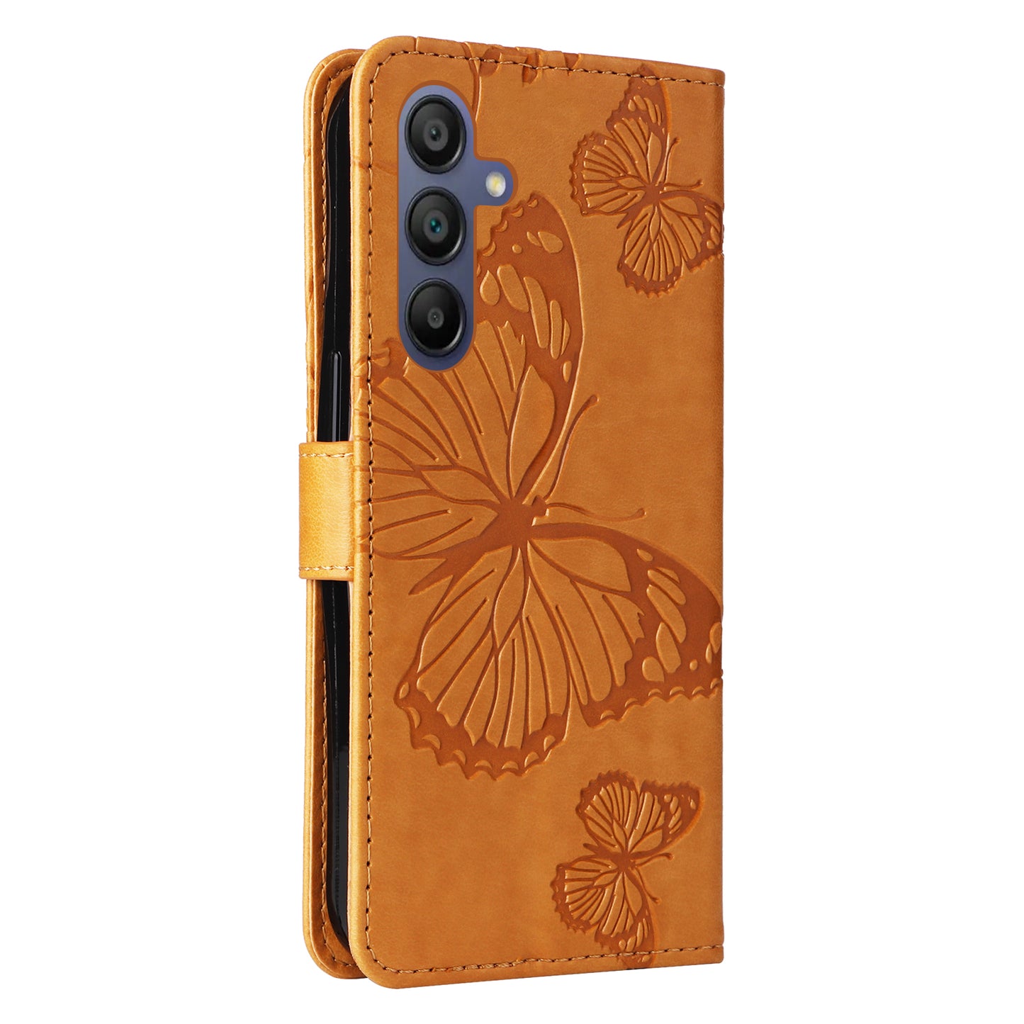 KT Imprinting Flower Series-2 For Samsung Galaxy A16 5G / A16 4G Case Floral Butterfly Leather Wallet Phone Cover - Yellow