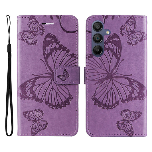 KT Imprinting Flower Series-2 For Samsung Galaxy A16 5G / A16 4G Case Floral Butterfly Leather Wallet Phone Cover - Light Purple