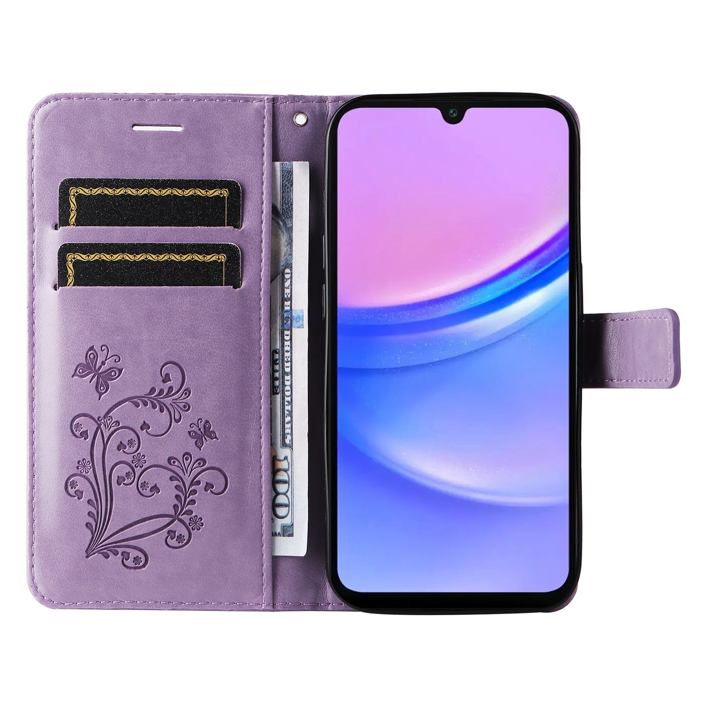 KT Imprinting Flower Series-2 For Samsung Galaxy A16 5G / A16 4G Case Floral Butterfly Leather Wallet Phone Cover - Light Purple