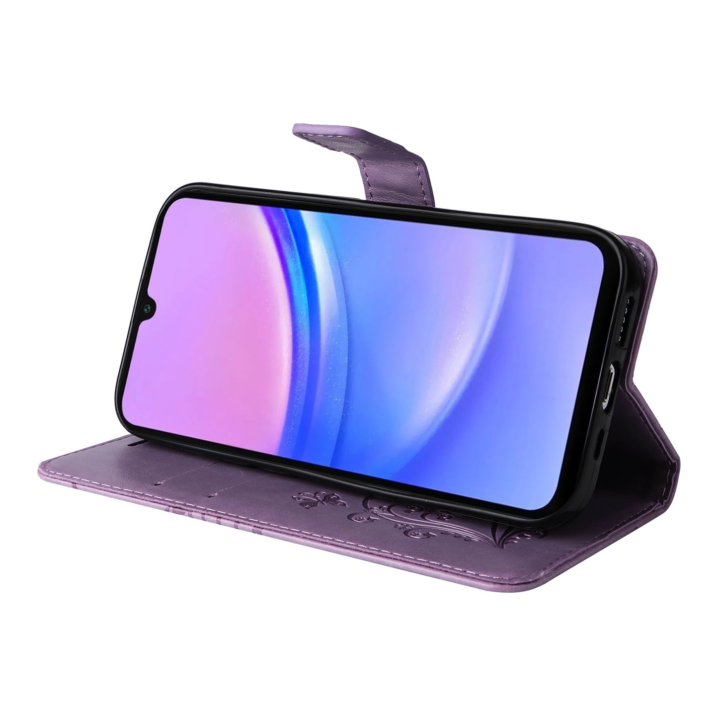 KT Imprinting Flower Series-2 For Samsung Galaxy A16 5G / A16 4G Case Floral Butterfly Leather Wallet Phone Cover - Light Purple