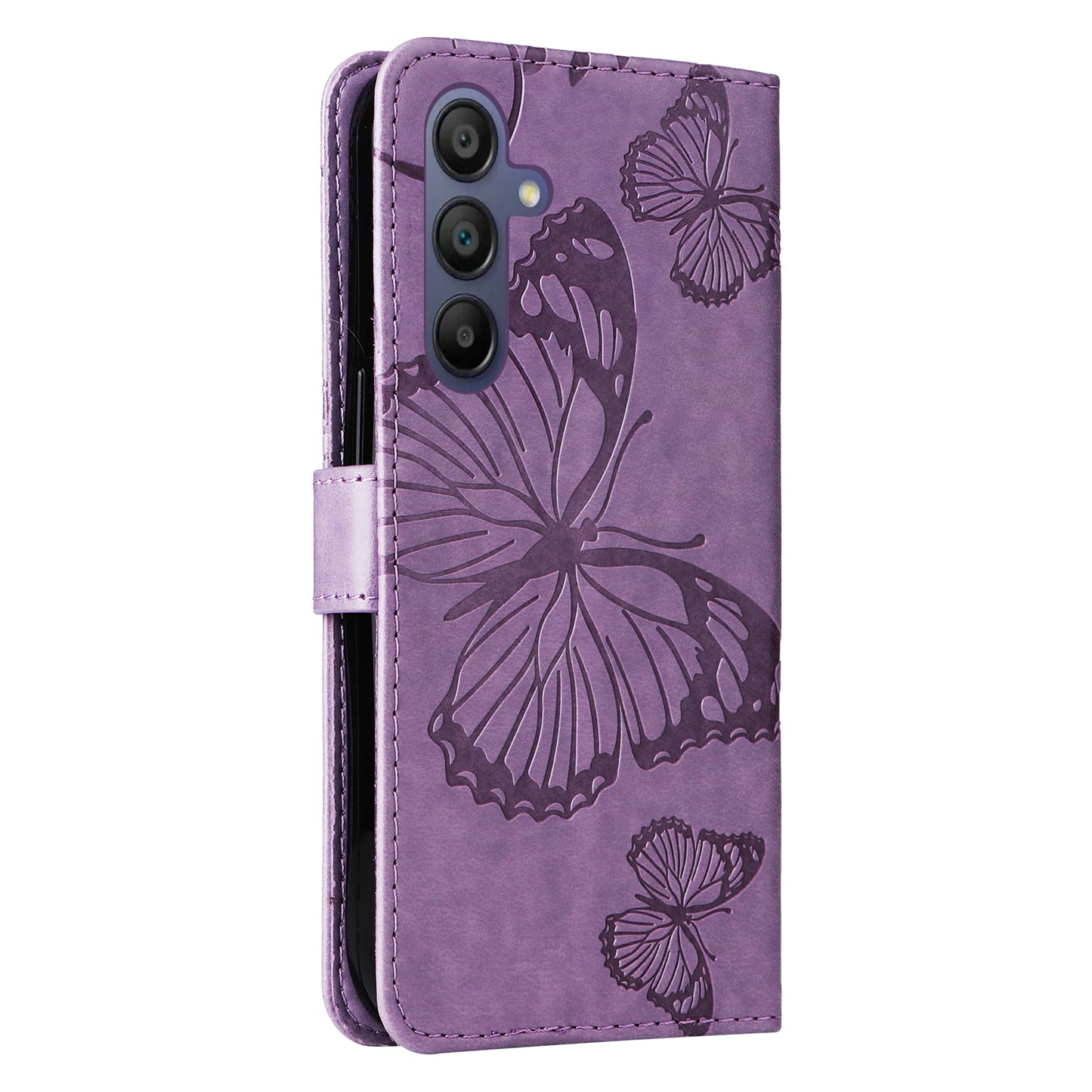 KT Imprinting Flower Series-2 For Samsung Galaxy A16 5G / A16 4G Case Floral Butterfly Leather Wallet Phone Cover - Light Purple