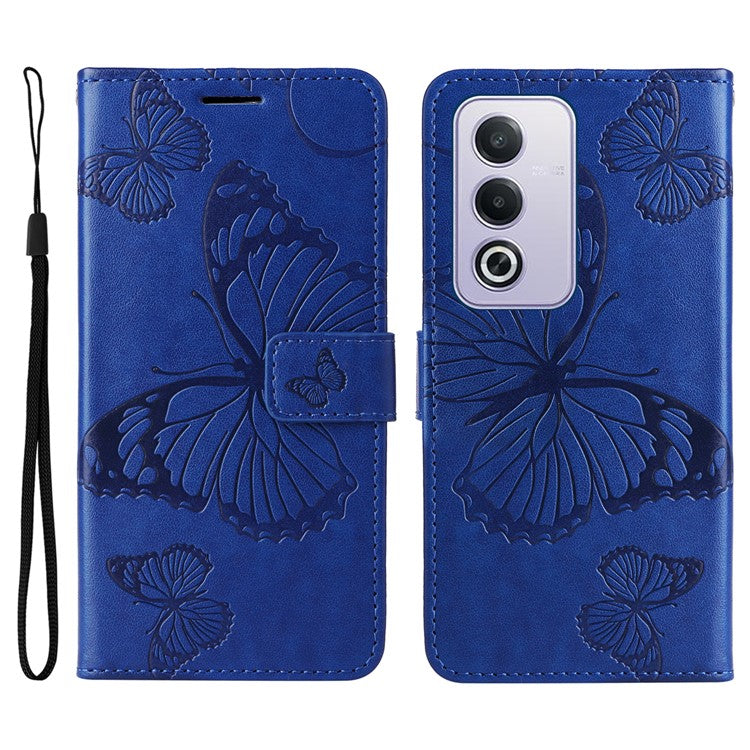KT Imprinting Flower Series-2 For Oppo A3 Pro (Global) 5G Case Floral Butterfly Leather Wallet Phone Cover - Blue