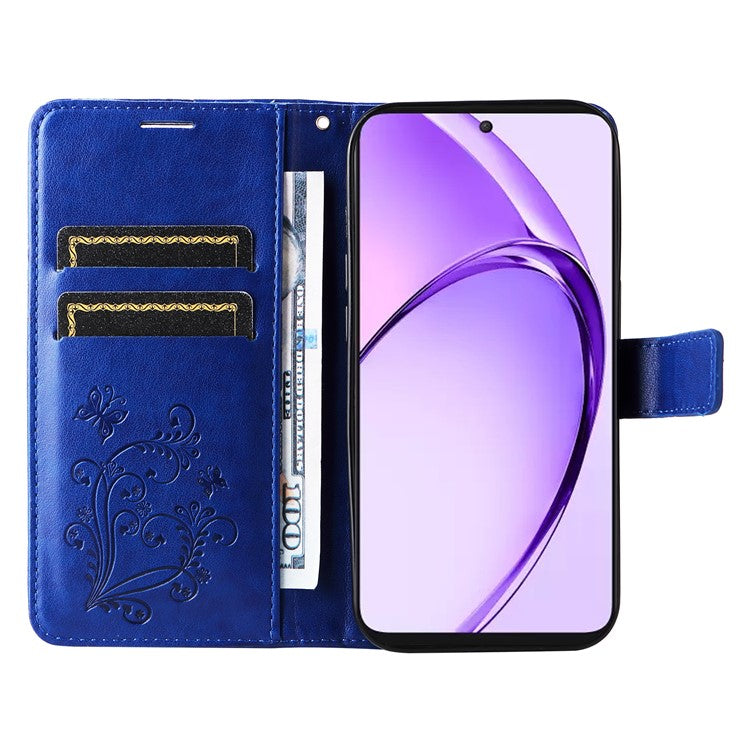 KT Imprinting Flower Series-2 For Oppo A3 Pro (Global) 5G Case Floral Butterfly Leather Wallet Phone Cover - Blue