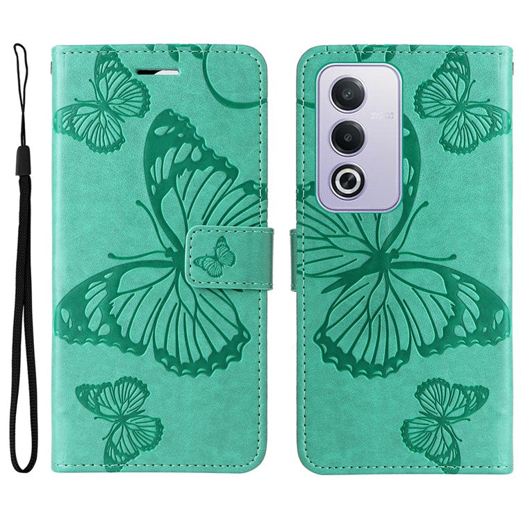 KT Imprinting Flower Series-2 For Oppo A3 Pro (Global) 5G Case Floral Butterfly Leather Wallet Phone Cover - Green