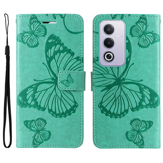 KT Imprinting Flower Series-2 For Oppo A3 Pro (Global) 5G Case Floral Butterfly Leather Wallet Phone Cover - Green