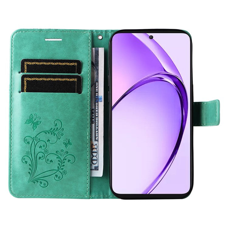KT Imprinting Flower Series-2 For Oppo A3 Pro (Global) 5G Case Floral Butterfly Leather Wallet Phone Cover - Green