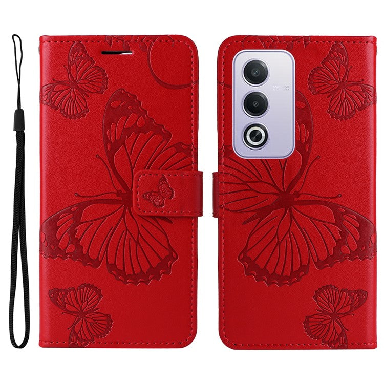 KT Imprinting Flower Series-2 For Oppo A3 Pro (Global) 5G Case Floral Butterfly Leather Wallet Phone Cover - Red