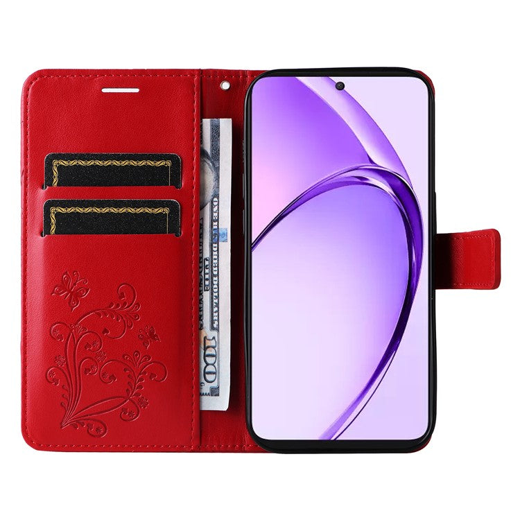 KT Imprinting Flower Series-2 For Oppo A3 Pro (Global) 5G Case Floral Butterfly Leather Wallet Phone Cover - Red