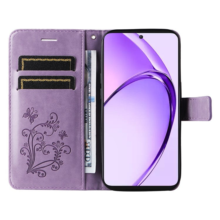 KT Imprinting Flower Series-2 For Oppo A3 Pro (Global) 5G Case Floral Butterfly Leather Wallet Phone Cover - Light Purple