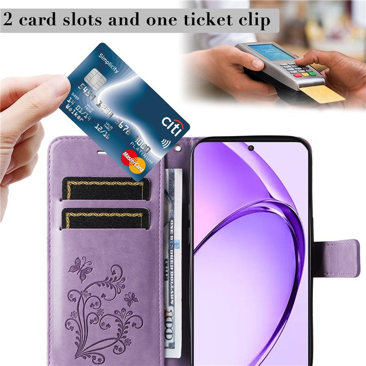 KT Imprinting Flower Series-2 For Oppo A3 Pro (Global) 5G Case Floral Butterfly Leather Wallet Phone Cover - Light Purple