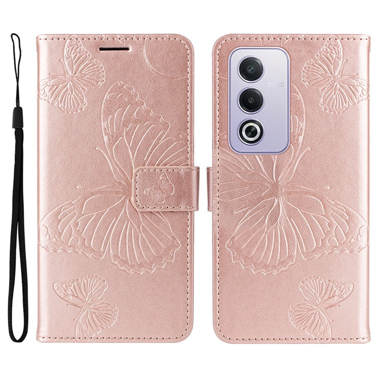 KT Imprinting Flower Series-2 For Oppo A3 Pro (Global) 5G Case Floral Butterfly Leather Wallet Phone Cover - Rose Gold