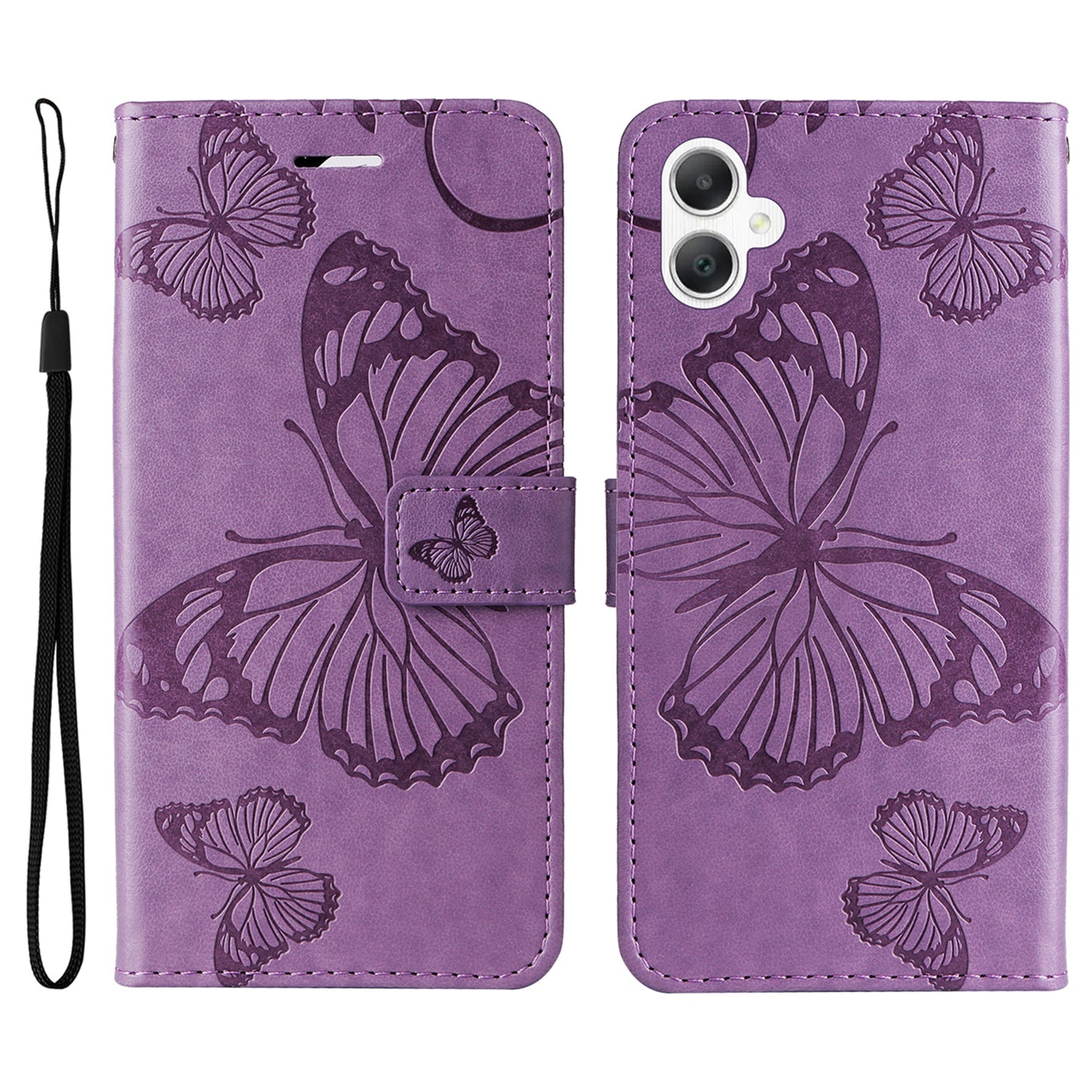 KT Imprinting Flower Series-2 For Samsung Galaxy A06 Case Floral Butterfly Leather Wallet Phone Cover - Light Purple
