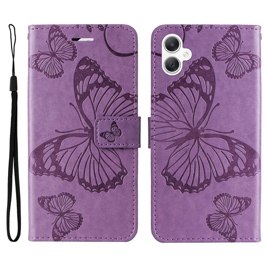KT Imprinting Flower Series-2 For Samsung Galaxy A06 Case Floral Butterfly Leather Wallet Phone Cover - Light Purple
