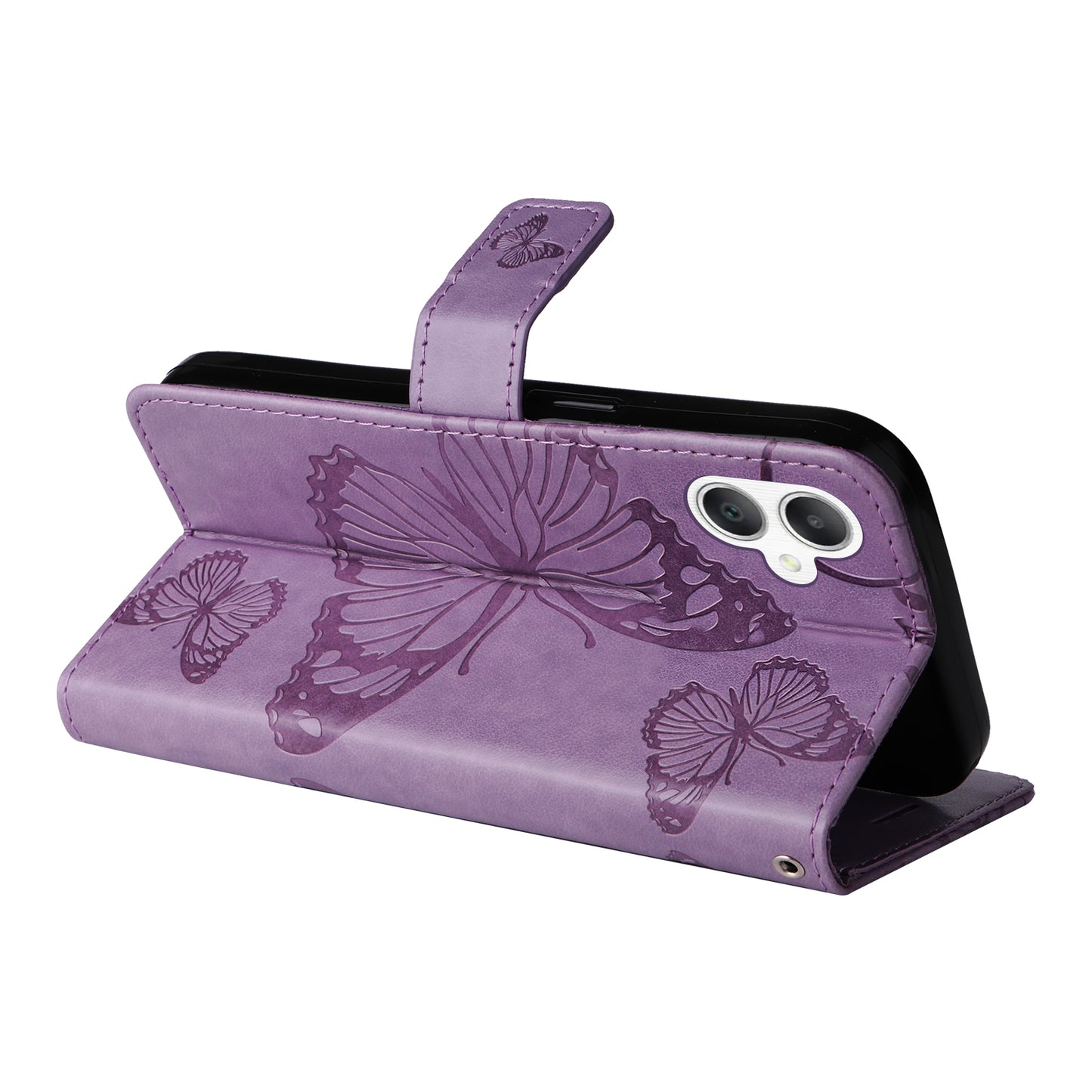 KT Imprinting Flower Series-2 For Samsung Galaxy A06 Case Floral Butterfly Leather Wallet Phone Cover - Light Purple