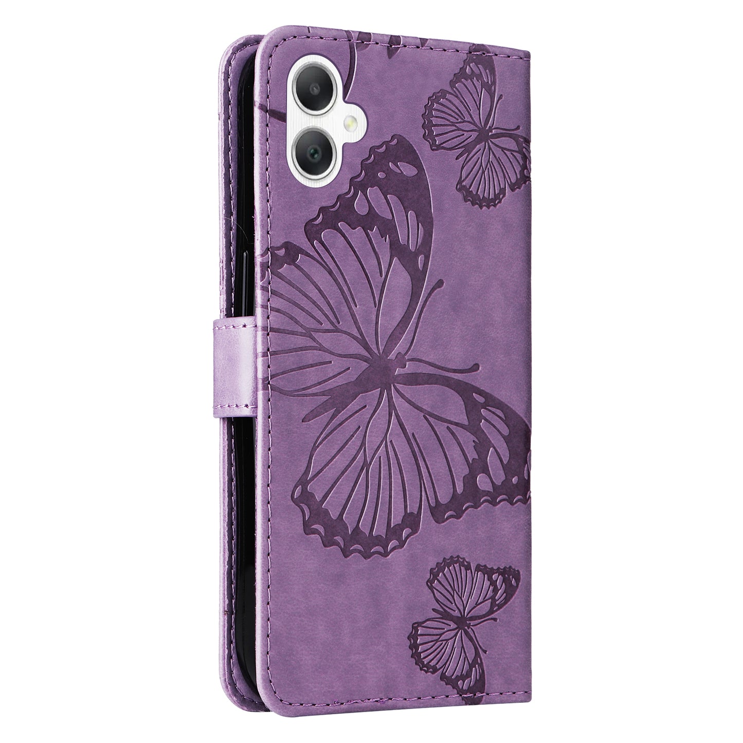 KT Imprinting Flower Series-2 For Samsung Galaxy A06 Case Floral Butterfly Leather Wallet Phone Cover - Light Purple