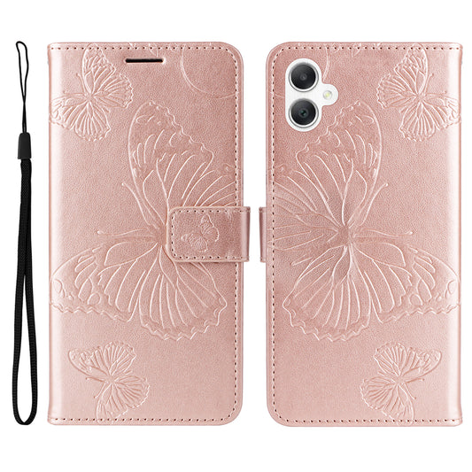 KT Imprinting Flower Series-2 For Samsung Galaxy A06 Case Floral Butterfly Leather Wallet Phone Cover - Rose Gold