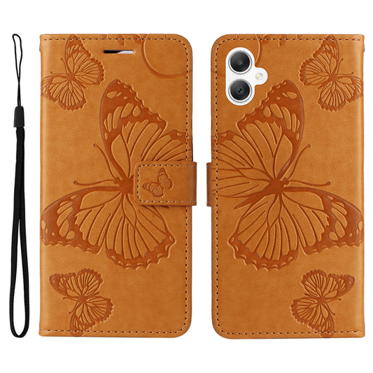 KT Imprinting Flower Series-2 For Samsung Galaxy A06 Case Floral Butterfly Leather Wallet Phone Cover - Yellow
