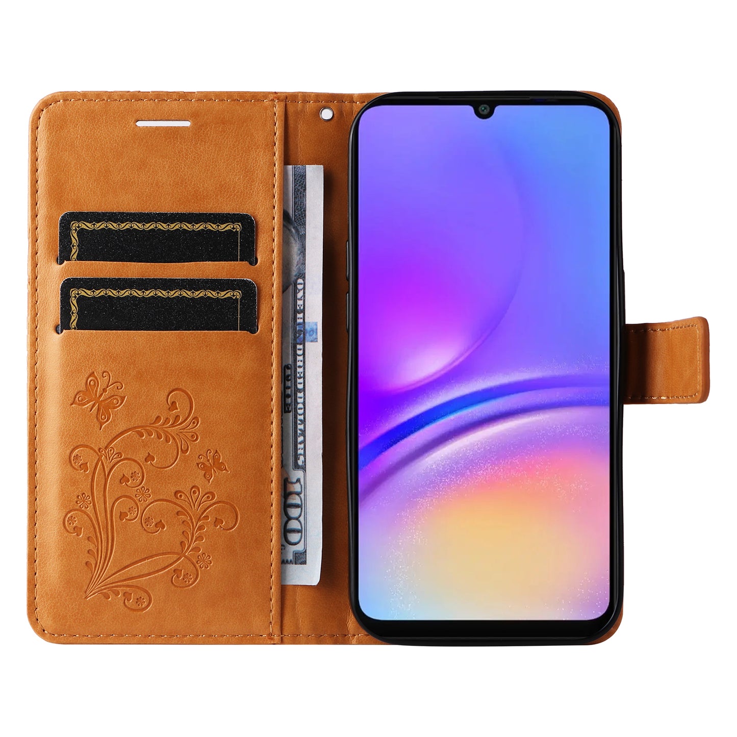 KT Imprinting Flower Series-2 For Samsung Galaxy A06 Case Floral Butterfly Leather Wallet Phone Cover - Yellow