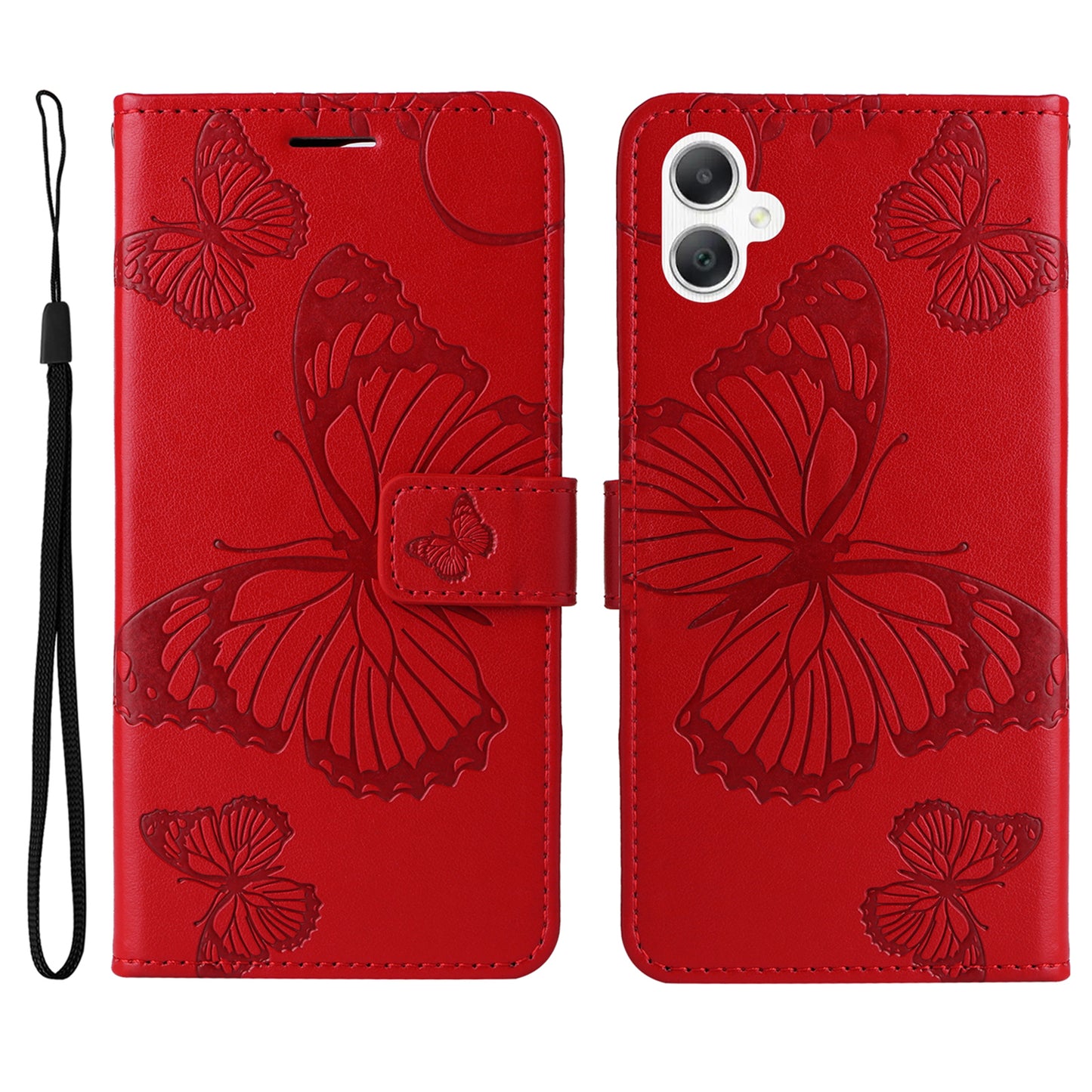 KT Imprinting Flower Series-2 For Samsung Galaxy A06 Case Floral Butterfly Leather Wallet Phone Cover - Red