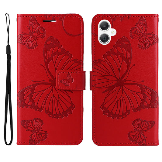 KT Imprinting Flower Series-2 For Samsung Galaxy A06 Case Floral Butterfly Leather Wallet Phone Cover - Red